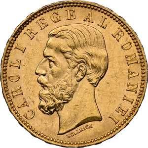 Moneda AUR 20 lei 1890 MS63 , Carol I, grad foarte bun si RAR!
