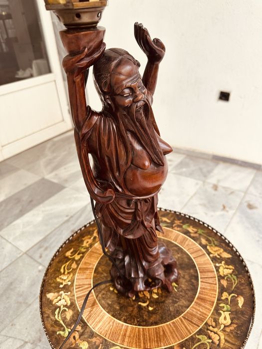 Ръчно резбована дървена лампа – ориенталски стил (ок. 1955–1970 г.)