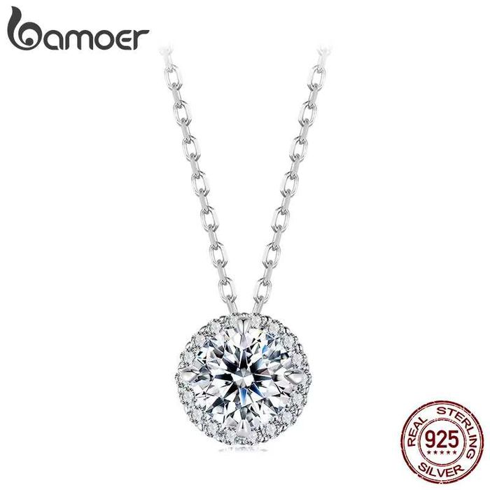 BAMOER 925 Сребърно Хало Колие с Мойсaнит – 0.5ct / 1ct