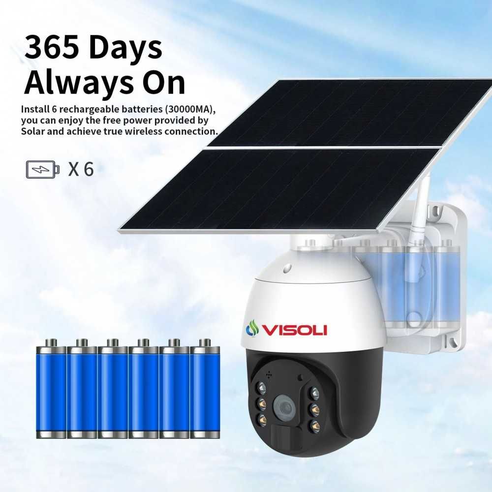 Camera de supraveghere Sim 4G Visoli Panou Solar,Inregistrare Non-Stop