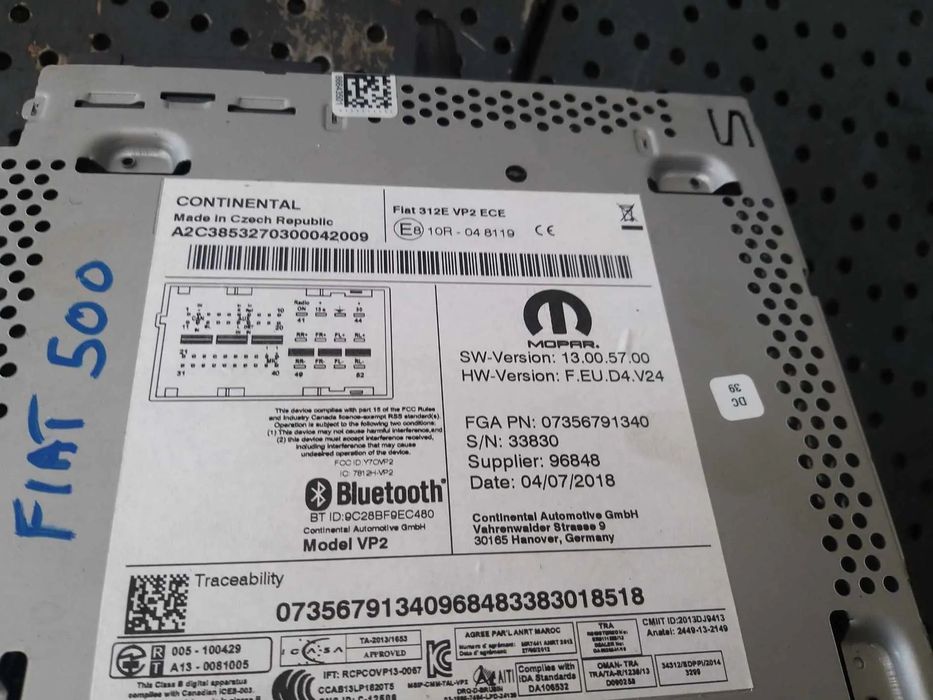 Radio cd player fiat 500 312 facelift 312evp2ece 07356791340