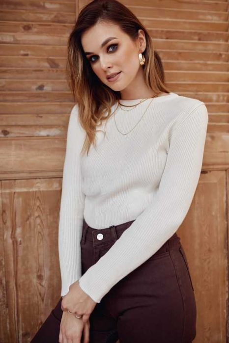 Дамски дънки с широки крачоли - Кафяви - XS