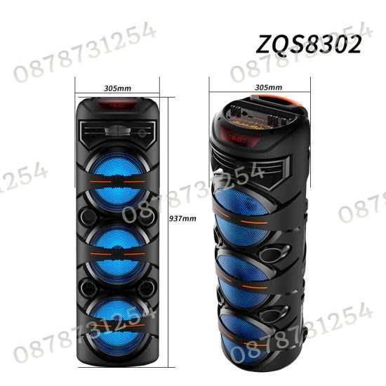 Голяма и Мощна Тонколона 3х8 инча с Безжичен Микрофон и Дистанционно