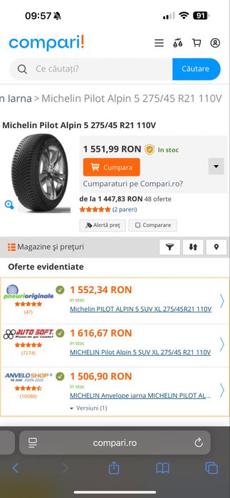 Anvelope iarna Michellin pilot alpin 5 suv 275 45 r21