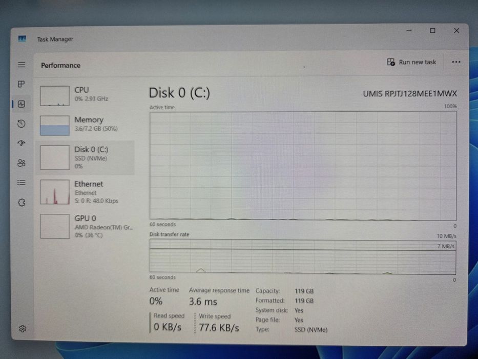 Ryzen 3 7320U 8 gb DDR5 Ssd 120