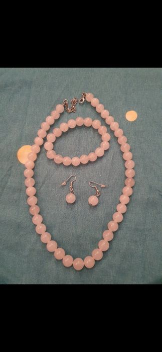 Set pietre semipretioase bratara colier cercei cuartz roz ideal Paste