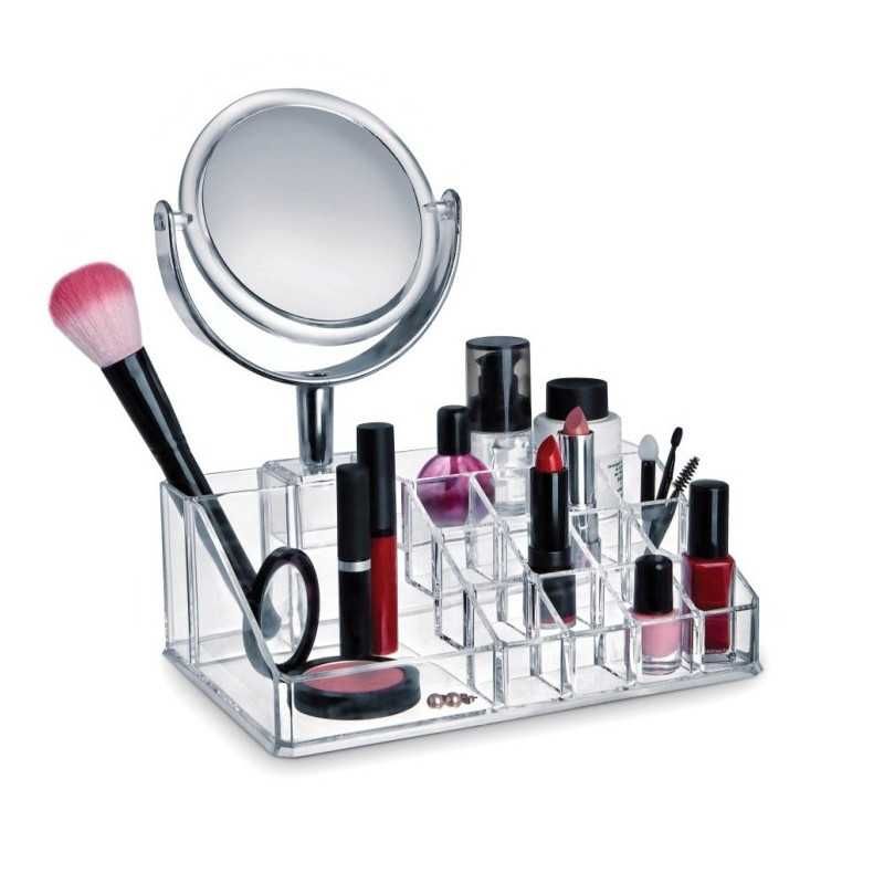 Organizator, suport Make-Up cu oglinda detasabila , transparent