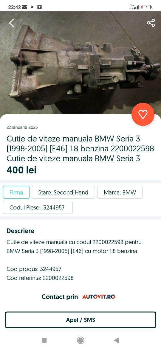 Cutie viteze manuala 5 trepte BMW e46 320 150 cp,318i,320 d 136 cp