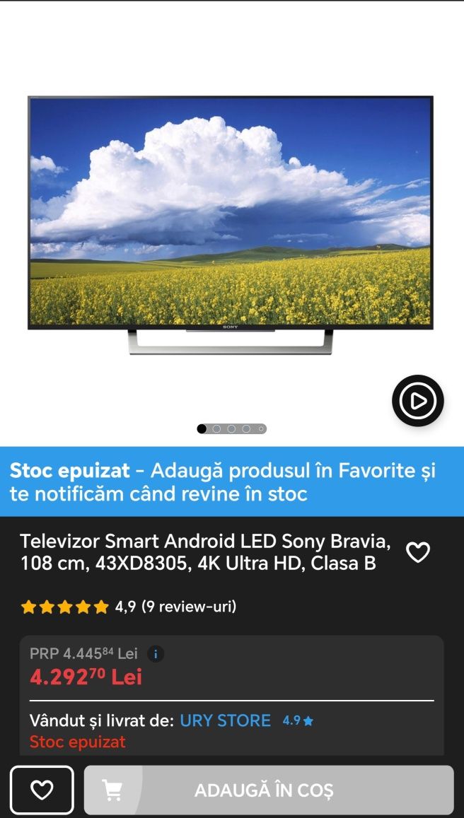 Vand Tv Sony 108 cm 4k Android Tv