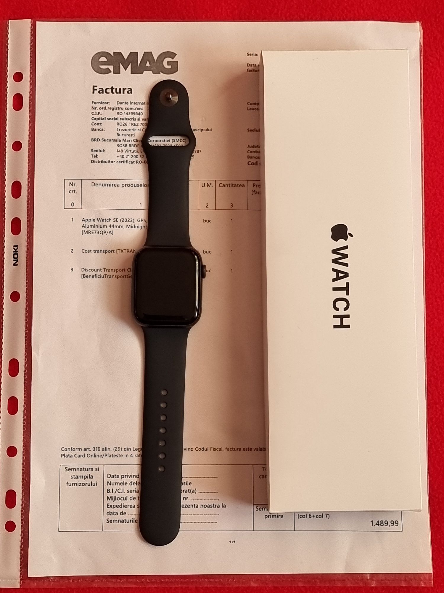 Apple Watch SE (2023), GPS, Midnight Aluminium 44mm. NOU cu Garantie!!
