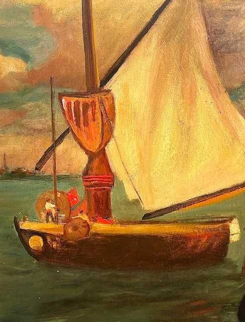 ”MARINA” Tablou FOARTE F VECHI, ulei/cart, semnat, datat 1912, 60x50+R