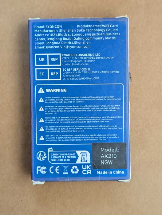 Placa wireless Wi-Fi 6E Intel AX210NGW