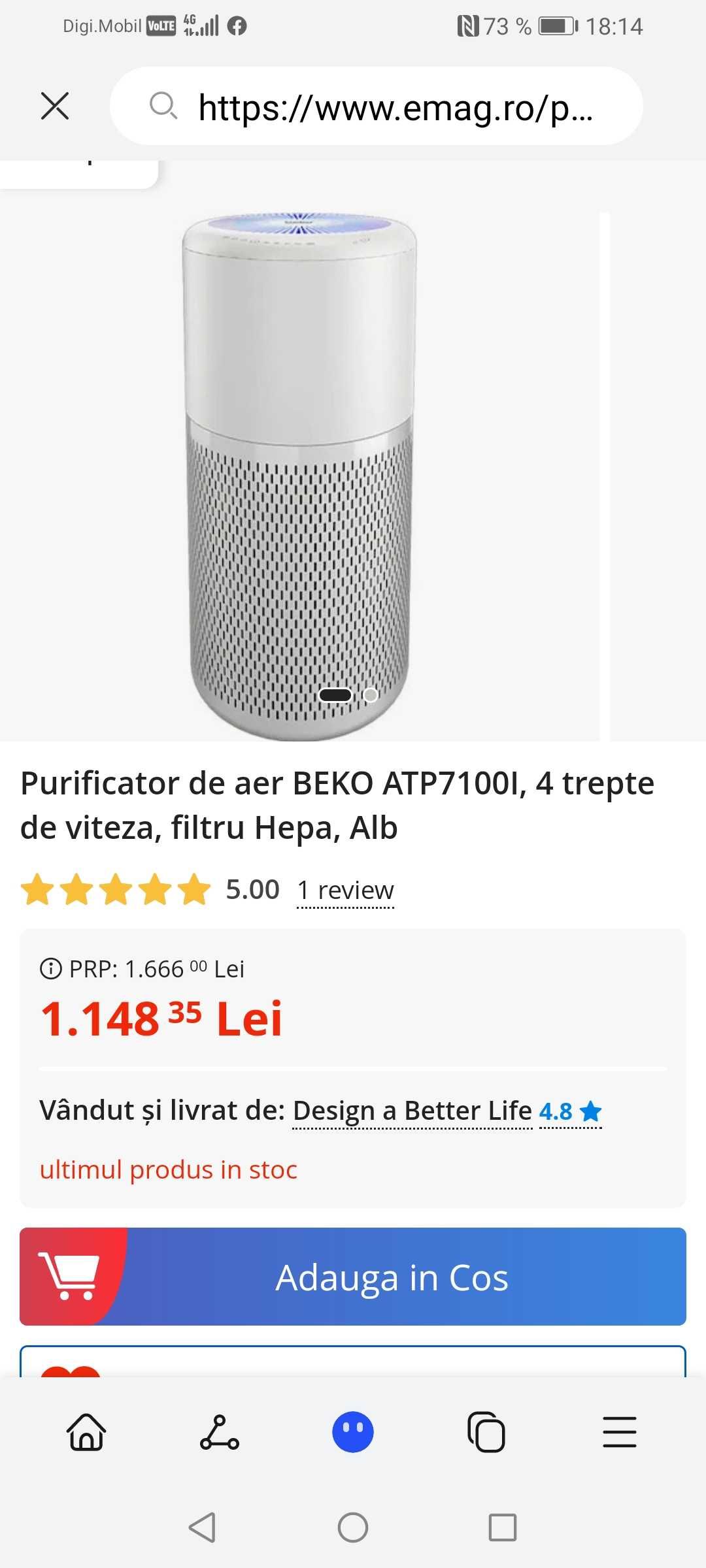 Vând purificator aer Beko