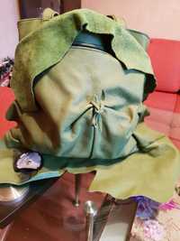 Уникална дизайнерска зелена чанта от естествена кожа