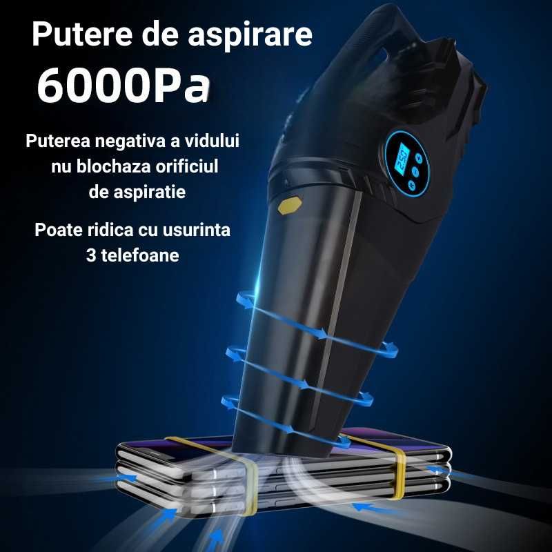 Aspirator Auto, 4 in 1, Compresor Anvelope,Manometru,Lanterna,110W,12V