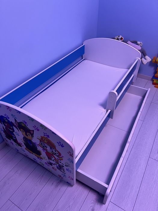 Pat copii cu sertar și saltea Patrula Cățelușilor