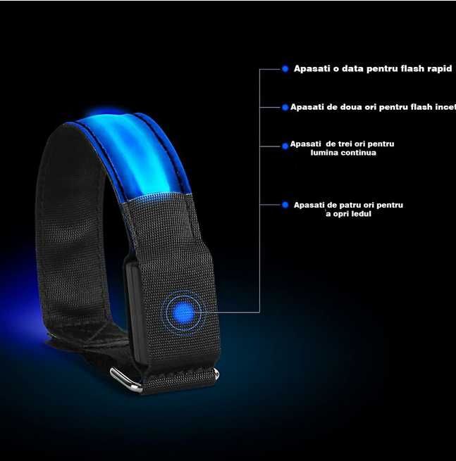 Bratara LED pentru ciclism si alergat LED albastra sau rosie