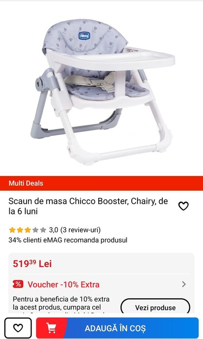 Scaun de masa Chicco Booster, Chairy, de la 6 luniChairy este noul sca