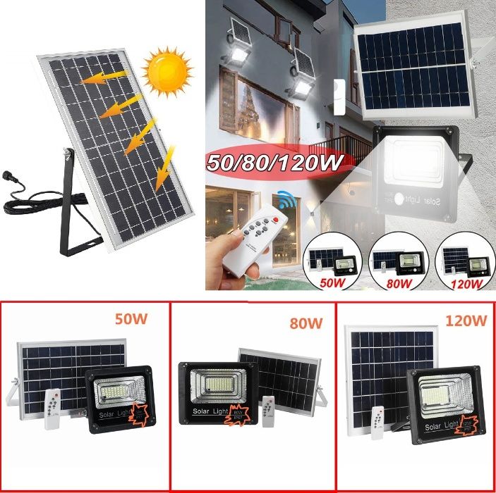 Мощна водоусточйчива соларна лампа 50/80/120W с дистанционно управлени