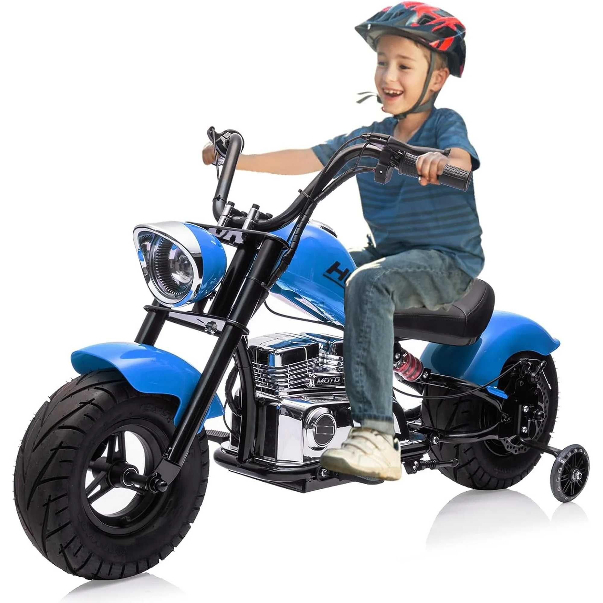 Motocicleta Kinderauto Old School 300W 24V roti moi gonflabile Blue