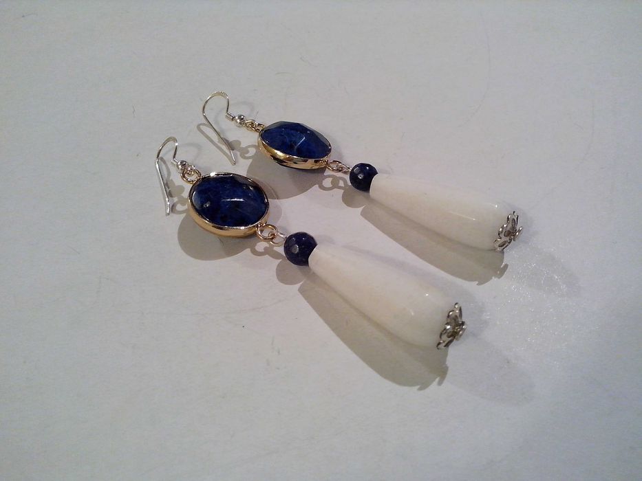 cercei argint,jad si lapis lazuli,lungi,eleganti