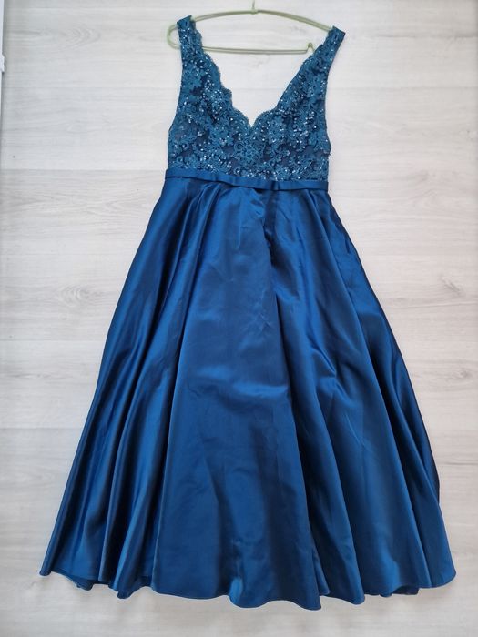 Rochie gala-eveniment, satin, petrol-bleumaren