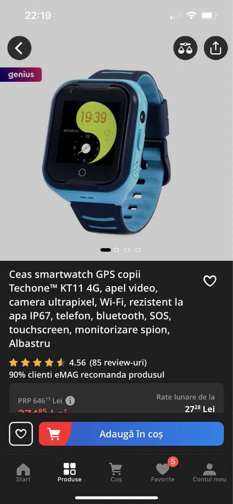 Ceas smartwach pt copii cu gps si functie spion