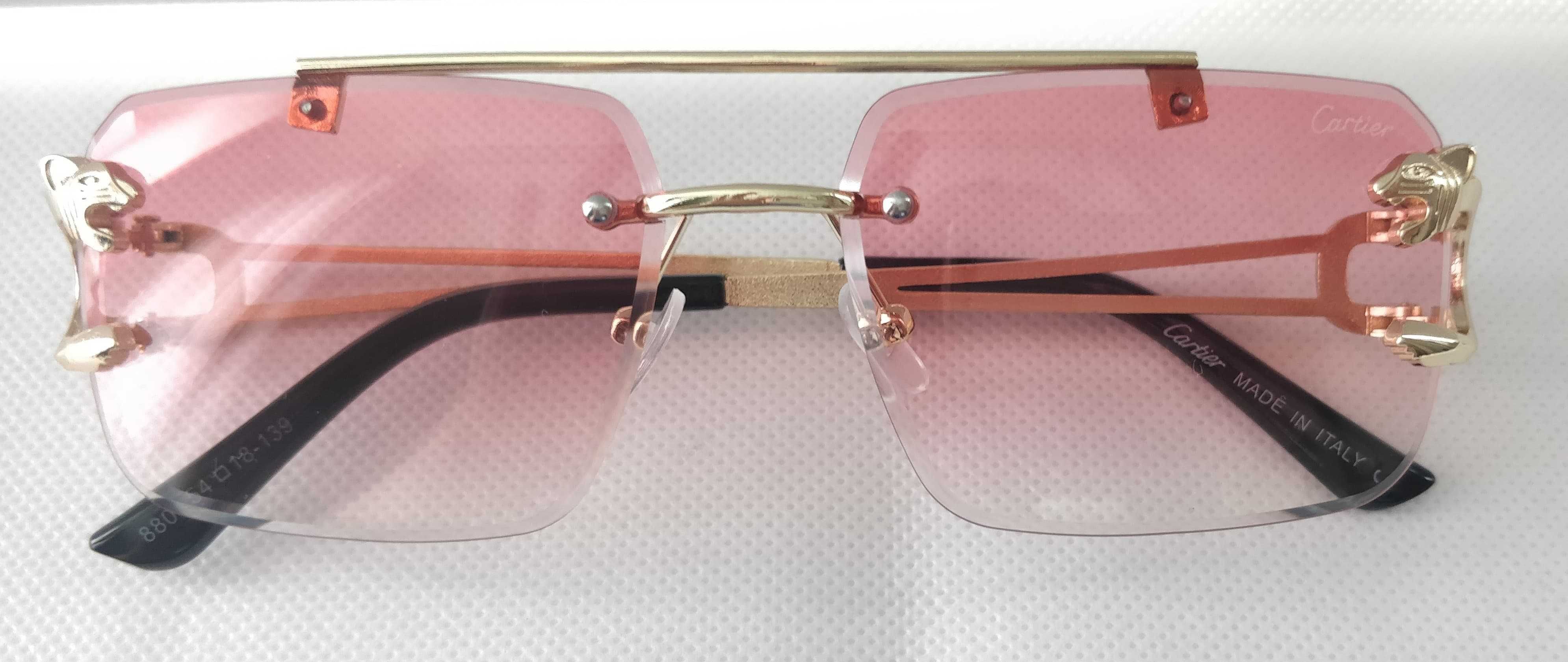 Ochelari de soare Cartier model 2, lentile roz, rama aurie