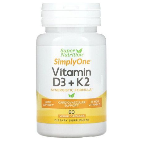 Super Nutrition, SimplyOne, витамины D3 и K2, 60 растительных капсул
