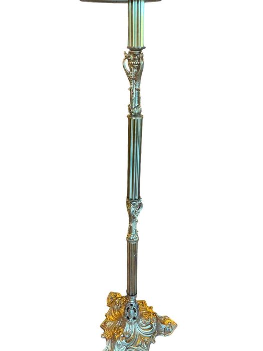 Lampadar din bronz aurit cu abajur textil, Pret redus -18%