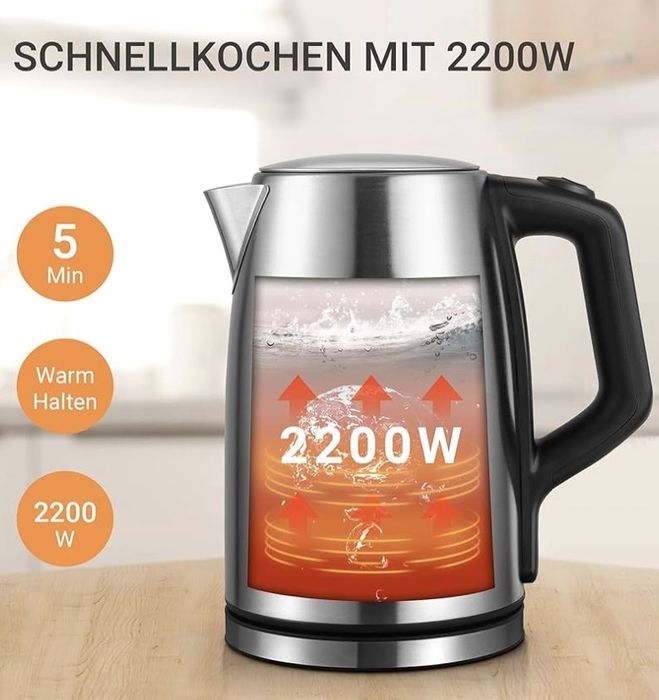 Fierbător Midea din oțel inoxidabil - 1,7 litri, 2200 W