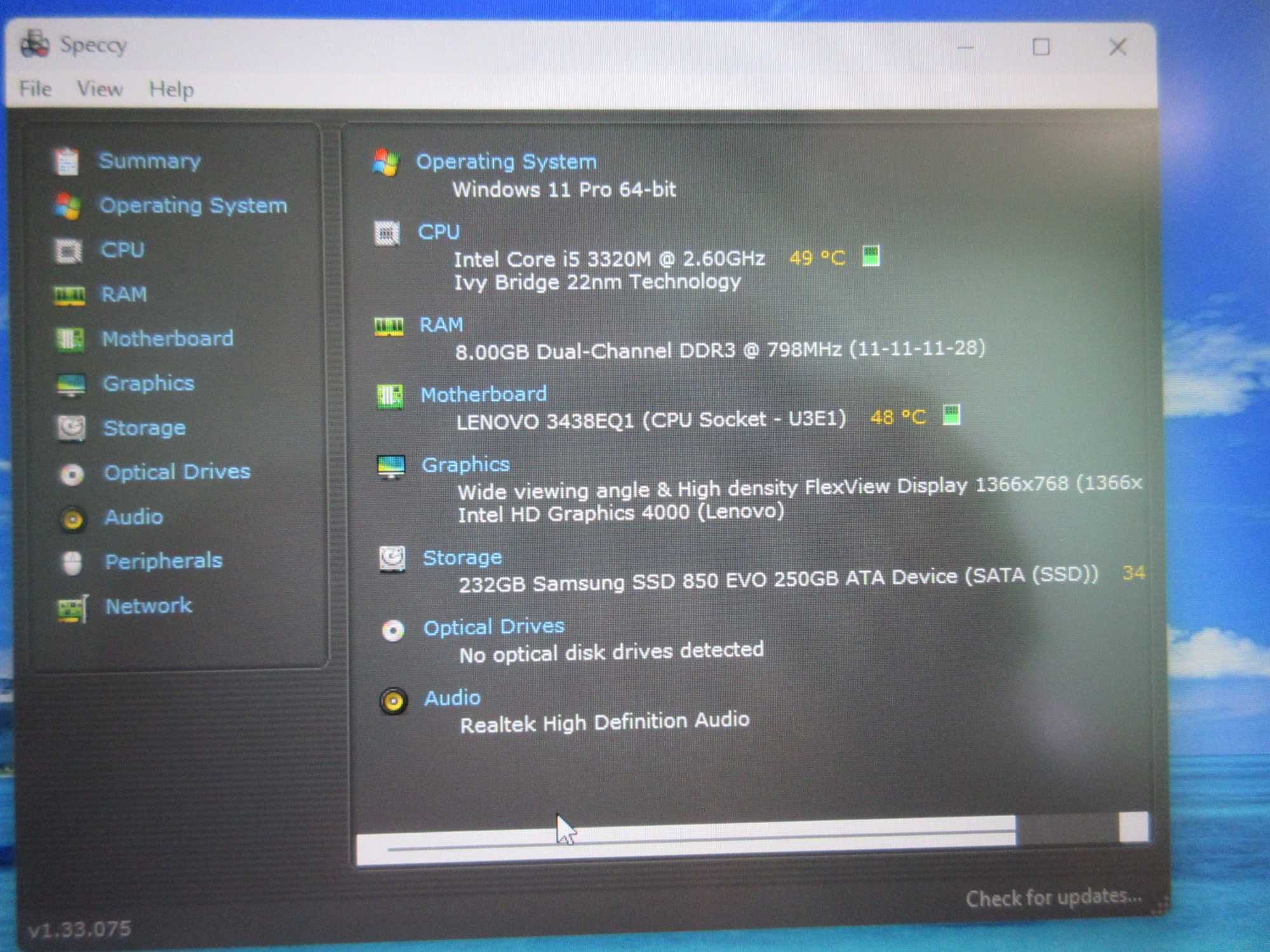 Лаптоп Lenovo X230T, i5-3320M, 8GB ram, 250GB SSD