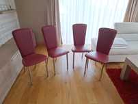 Set 4 scaune bucatarie piele ecologica roșie, picioare inox