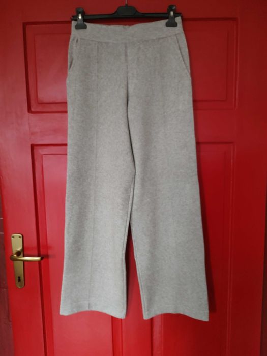 Pantaloni wide leg, 10% lana, banda elastica talie si buzunare