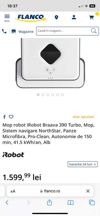 Irobot Braava 390Turbo mop spalat robot NOU SIGILAT Nu Roborock Xiaomi