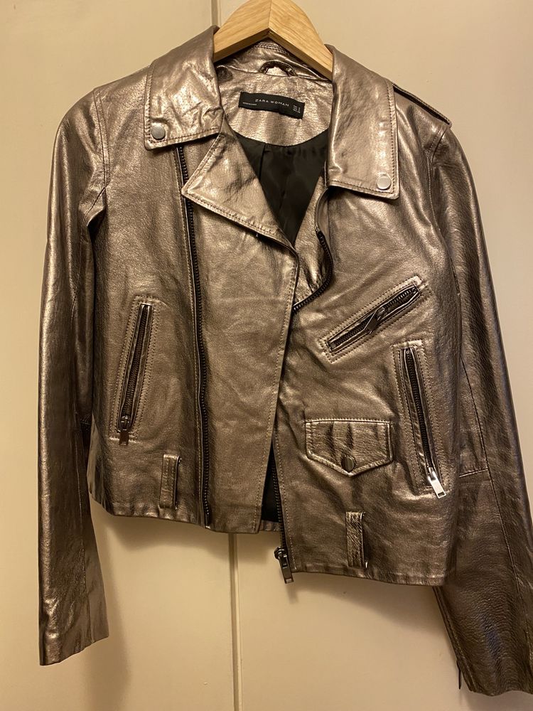 Geaca de piele argintie Zara - colectie speciala