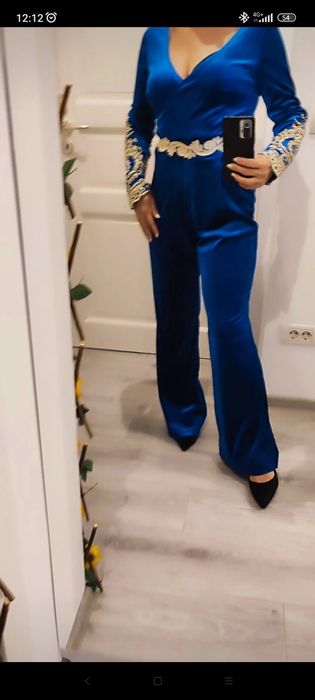 Salopeta catifea albastru-regal, model rar