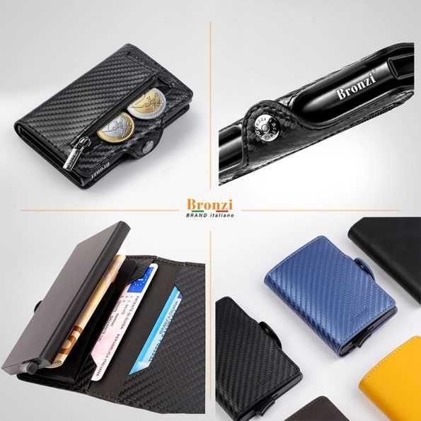 Portofel mini pop-up din fibra carbon pentru bărbați Bronzi Sigilat !