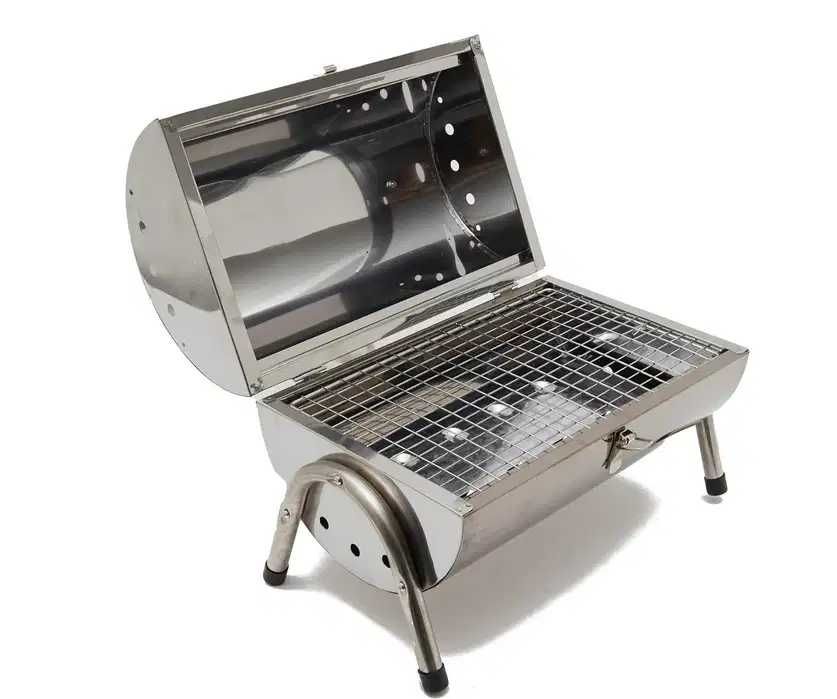 Grătar dublu din inox Hi-Gear cu cărbuni, ideal pentru camping/picnic