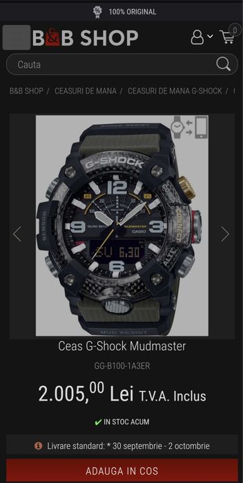 Casio G-Shock Mudmaster GG-B100-1A3ER; ORIGINAL, acte, sigilat.