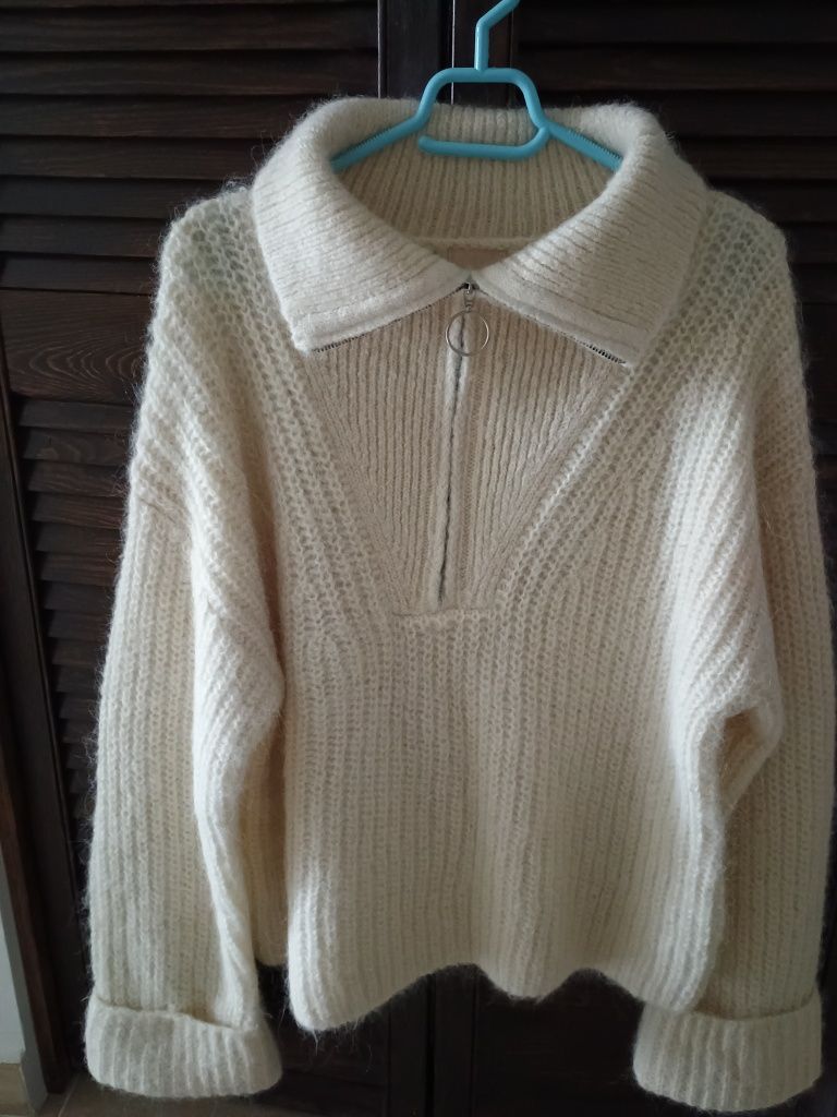 Pulover alb gros lână H&M