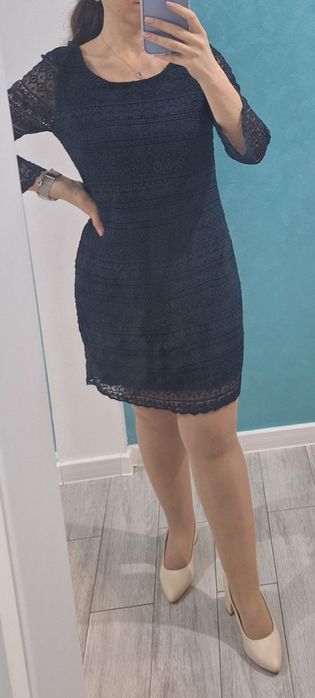 Rochie elegantă din dantelă bleumarin Yessica – mărimea 38