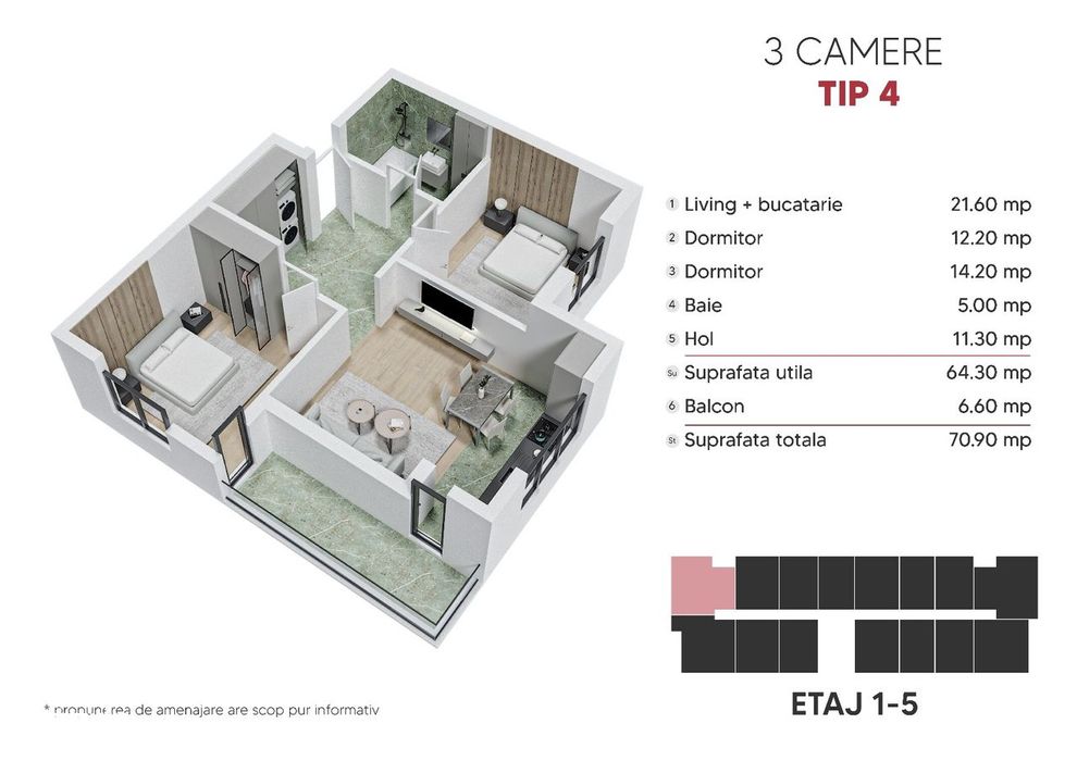 Berceni-Metrou Berceni-Apartament 3 camere-tva 21% inclus