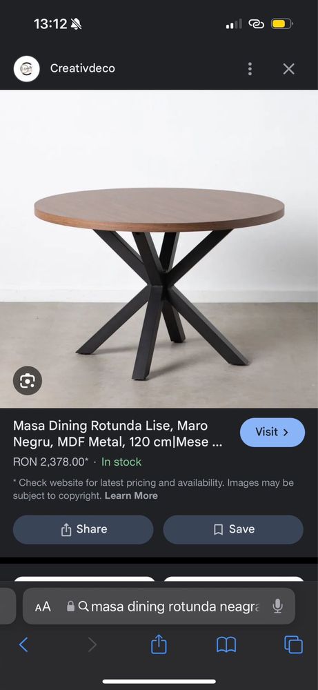 Masa dining diametru 120 cm