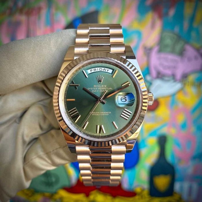 Rolex day-date 40mm rose gold green dial