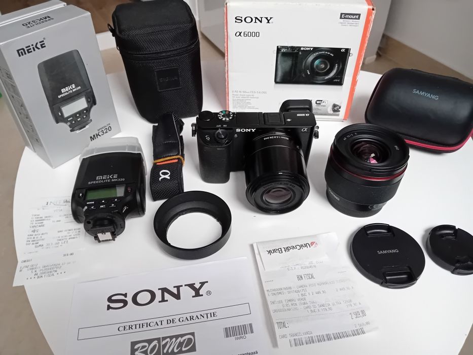 Sigma 60mm , Samyang 12mm autofocus ,  Sony a6000 body , Meike MK320