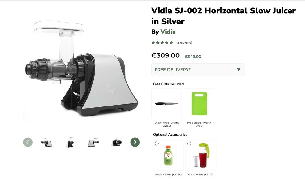 Vidia SJ-002 Cold Press Juicer Storcator Orizontal Presa Slow Alb