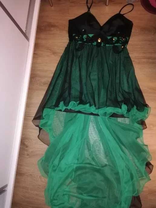 Rochie eleganta verde voal cu trena