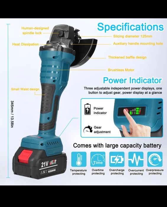 Polizor unghiular 125mm cu baterie si incarcator