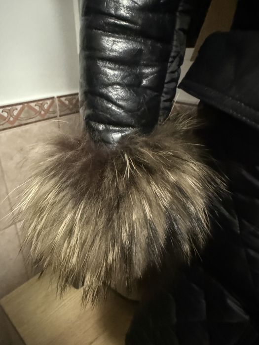 Palton insertii piele si blana naturala, inpecabil